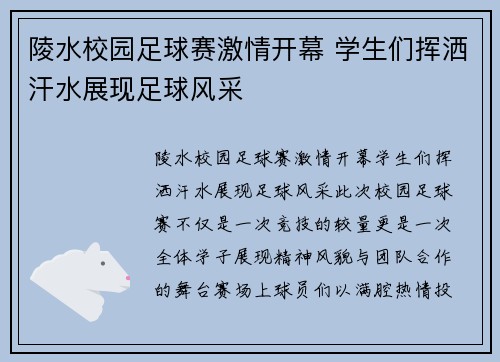 陵水校园足球赛激情开幕 学生们挥洒汗水展现足球风采