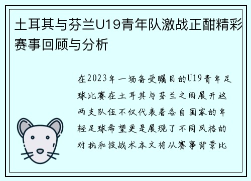 土耳其与芬兰U19青年队激战正酣精彩赛事回顾与分析